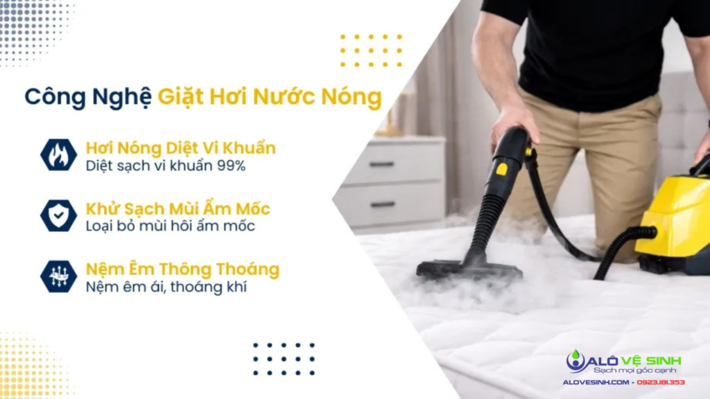 Cách Diệt Khuẩn Nệm Không Cần Hóa Chất, An Toàn Cho Cả Nhà 2 Công nghệ giặt nệm hơi nước nóng diệt khuẩn 99%