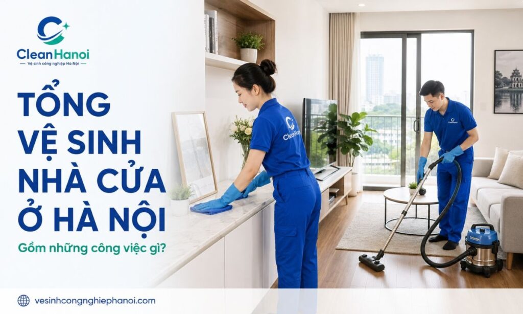 Tổng vệ sinh nhà cửa ở Hà Nội gồm những công việc gì? Kinh nghiệm thuê dịch vụ 1 Tổng vệ sinh nhà cửa làm sạch đồng bộ từ các bề mặt trên cao đến nội thất, khe góc và sàn.