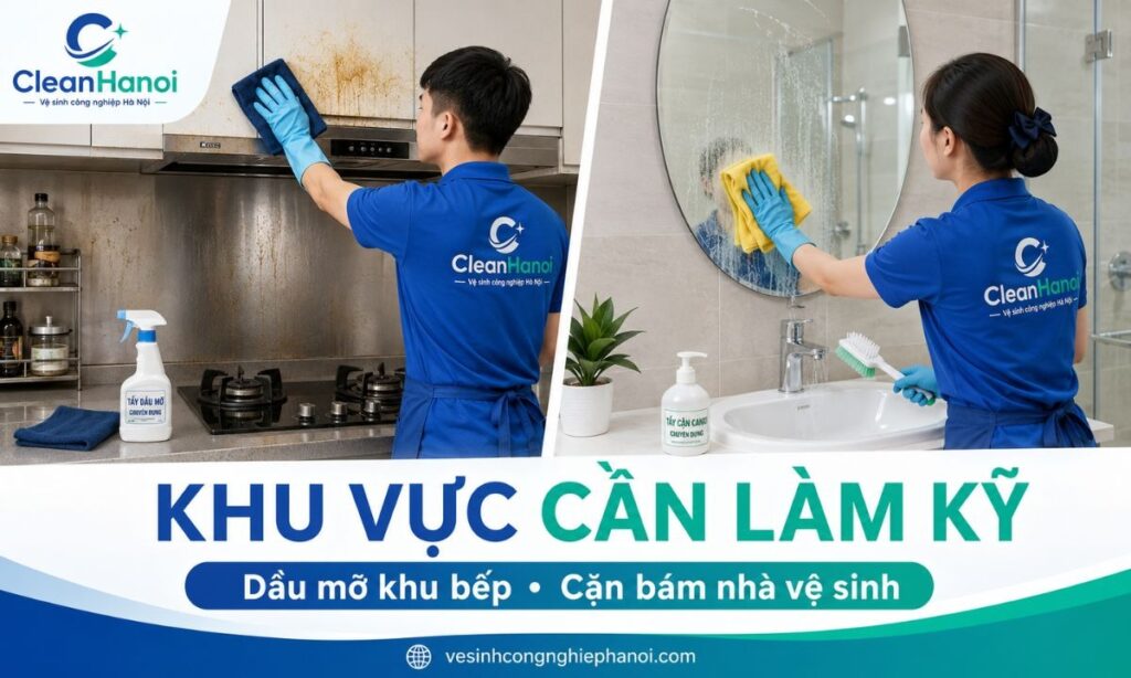 Tổng vệ sinh nhà cửa ở Hà Nội gồm những công việc gì? Kinh nghiệm thuê dịch vụ 3 Khu bếp và nhà vệ sinh cần lựa chọn dung dịch phù hợp với từng loại bề mặt.